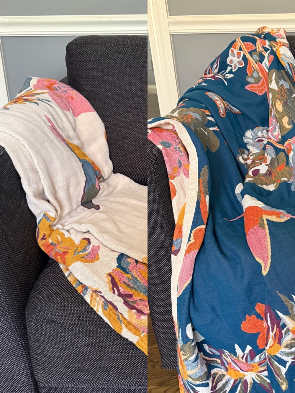 Reversible Throw Blanket in Goldenrod, Dark Teal, & Cream